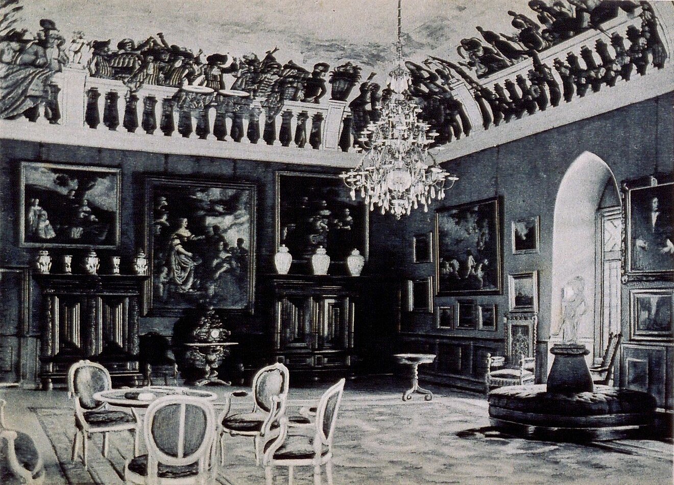 Postkarte Schloss Moyland, Großer Saal um 1900