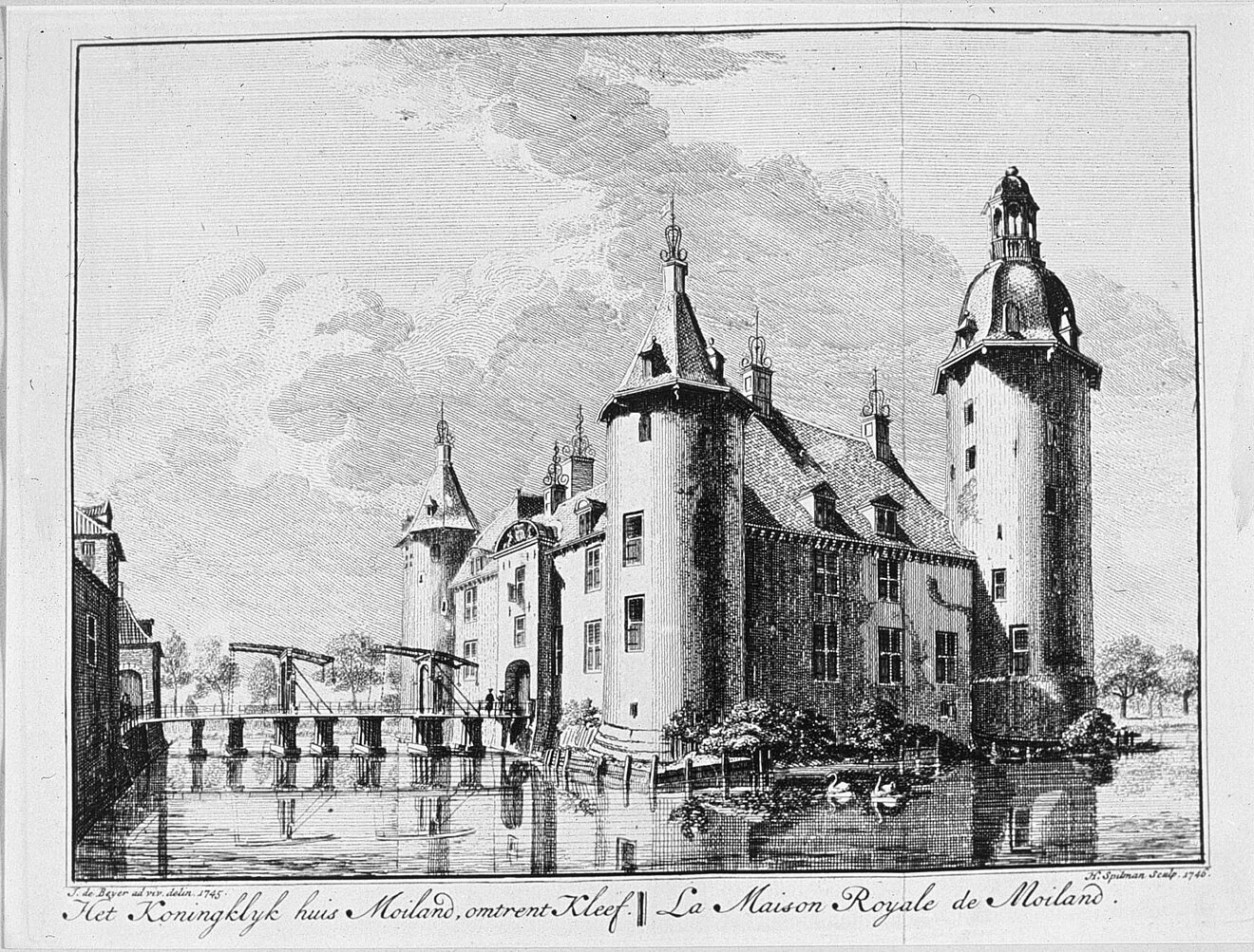 Kupferstich Schloss Moyland von Osten 1746